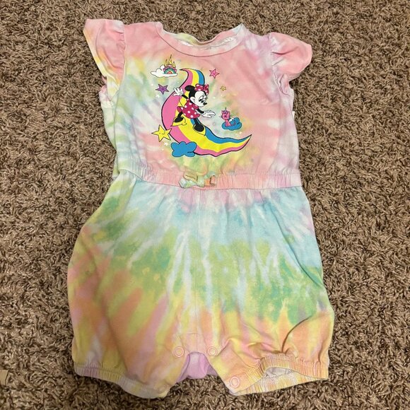Disney Minnie Mouse Romper 24 Months Tie Dye Short Sleeve Rainbow Cat Castle - Picture 1 of 3